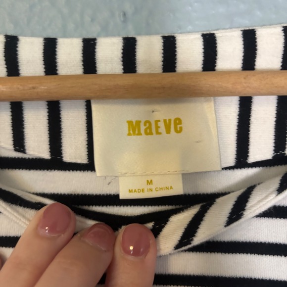 Anthropologie Maeve Ribbons and Stripes Mini Shirt Dress Black White Size Medium - Picture 4 of 13